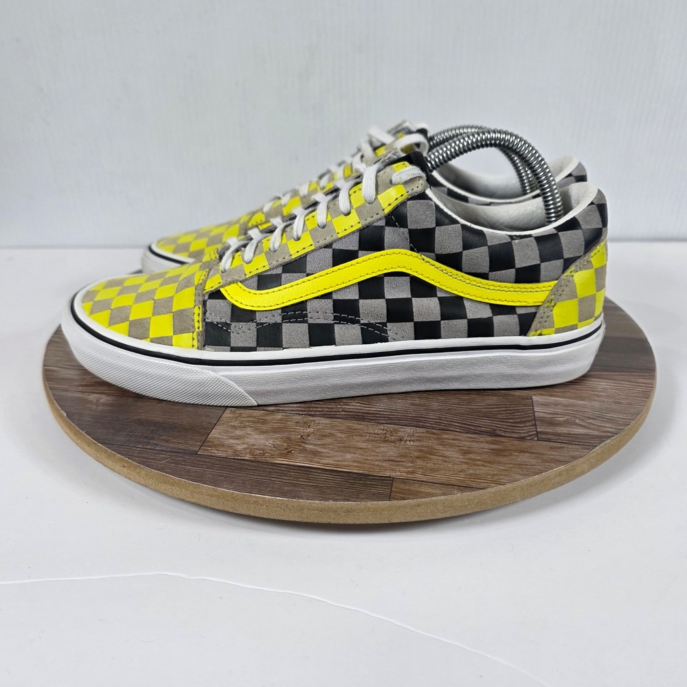 Vans Old Skool M Sz 9.5/ W 10.5 Yellow Gray Checkerboard Suede Skate Sneakers - Picture 4 of 10